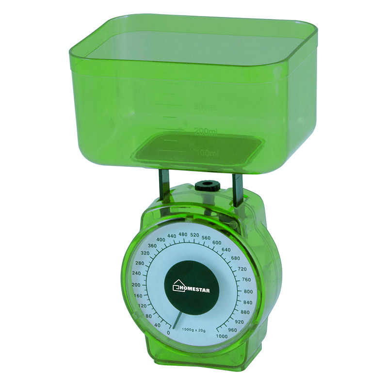 Кухонные весы механические HomeStar HS-3004М 1 кг, съемная платформа/чаша, зеленый (002796)