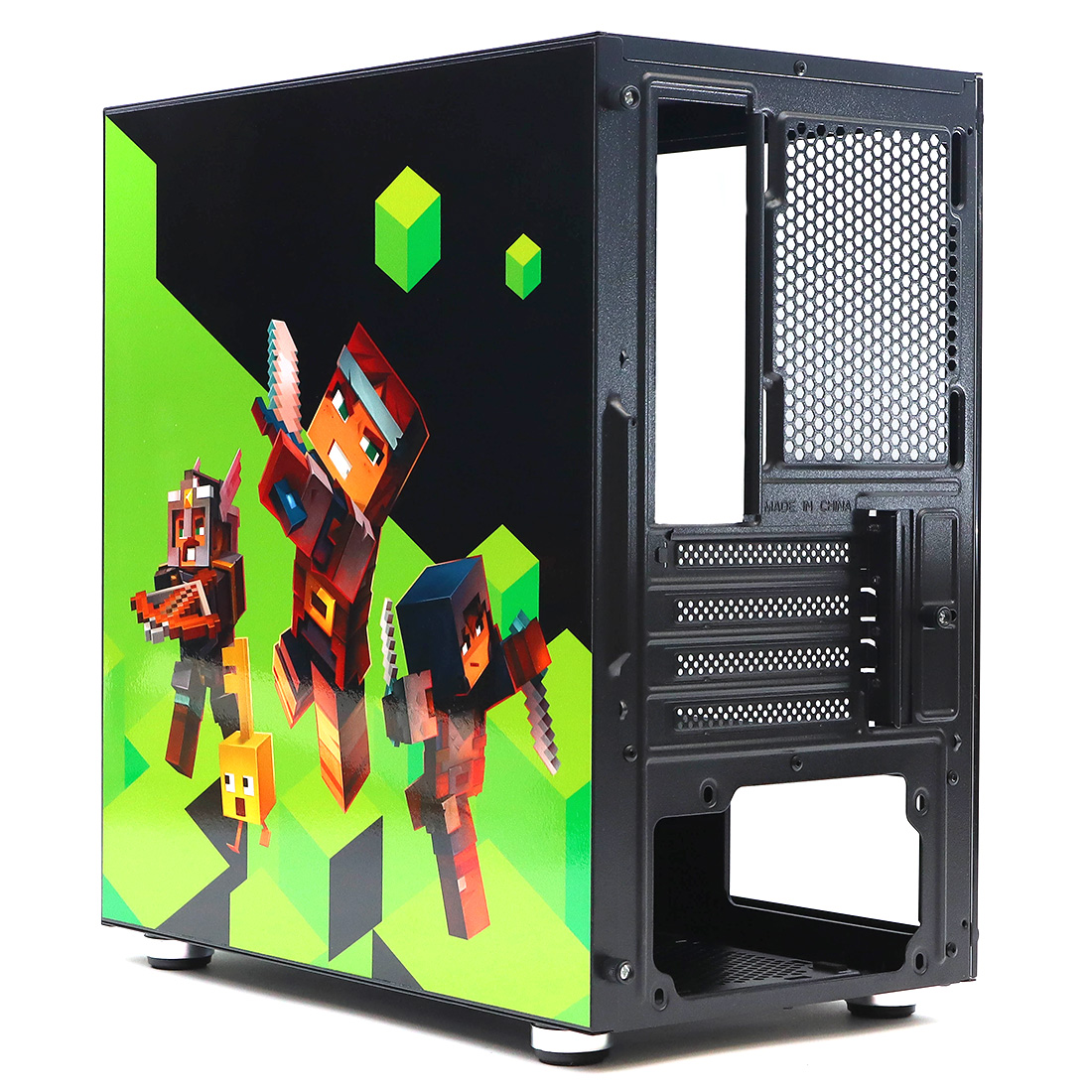 Корпус e2e4 Minecraft Case, mATX, Mini-Tower, USB 3.0, зеленый/черный, без  БП (OT-GCM-01-B-MC) С разбора ПК, небольшие потертости на наклейке задней  крышки на двух углах, установлены стойки, пылевая сетка, комплект из стоек и