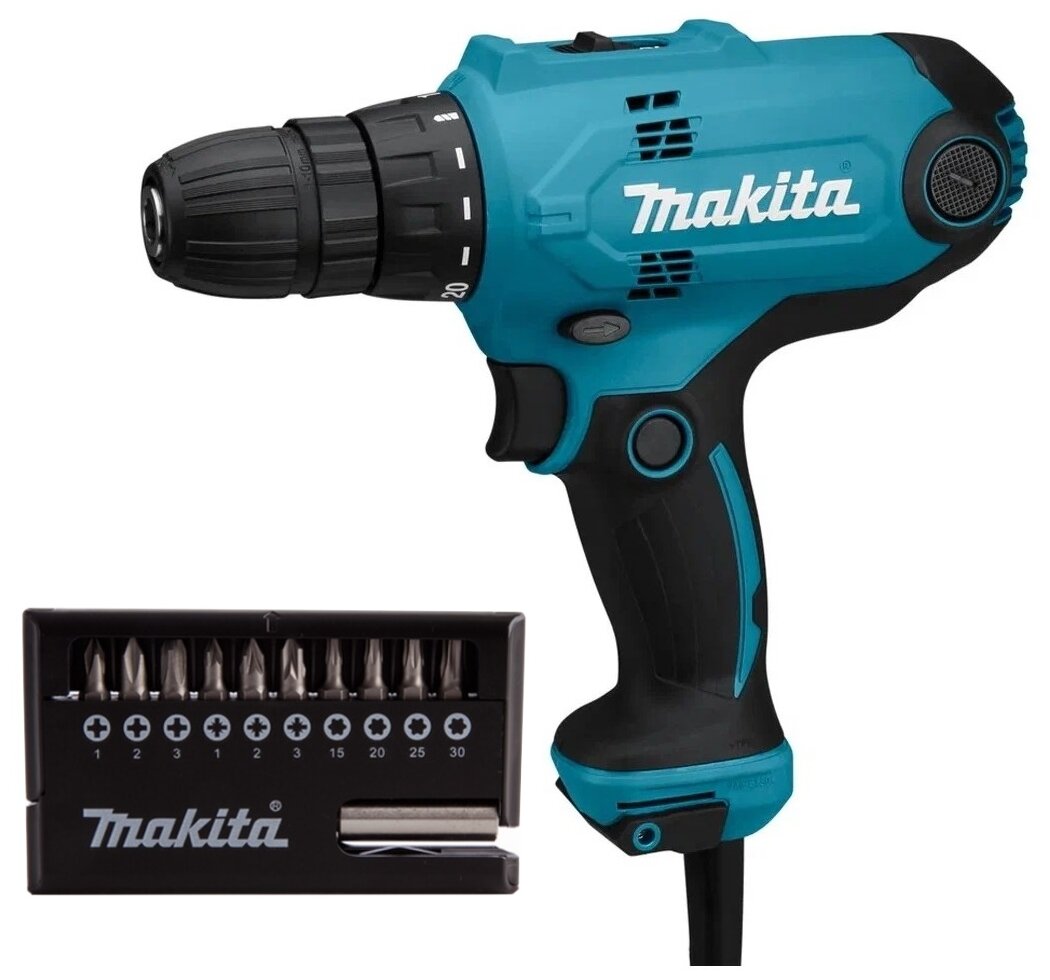 

Дрель Makita DF0300X2, сетевой, 320 Вт, 56 нм, 1500 об/мин, быстрозажимной патрон, 1.2 кг (DF0300X2), DF0300X2