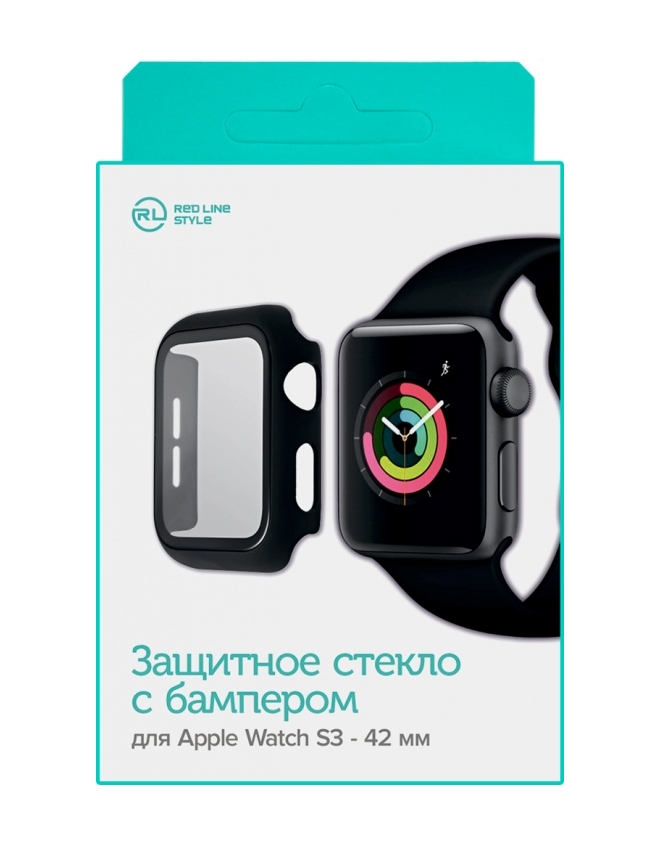 

Защитное стекло Red Line для Apple Watch (s3) - 42 mm, с бампером, черный (УТ000022681)
