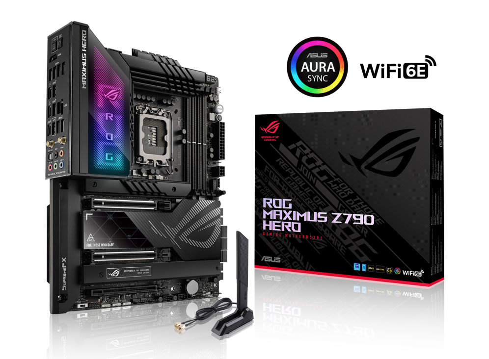 

Материнская плата ASUS ROG MAXIMUS Z790 HERO, Socket1700, Intel Z790, 4xDDR5 DIMM, 3PCI-Ex16, 6SATA3, 7.1-ch, 2.5GLAN, 13 USB 3.2, 2 USB Type-C, HDMI, ATX, Retail, ROG MAXIMUS Z790 HERO