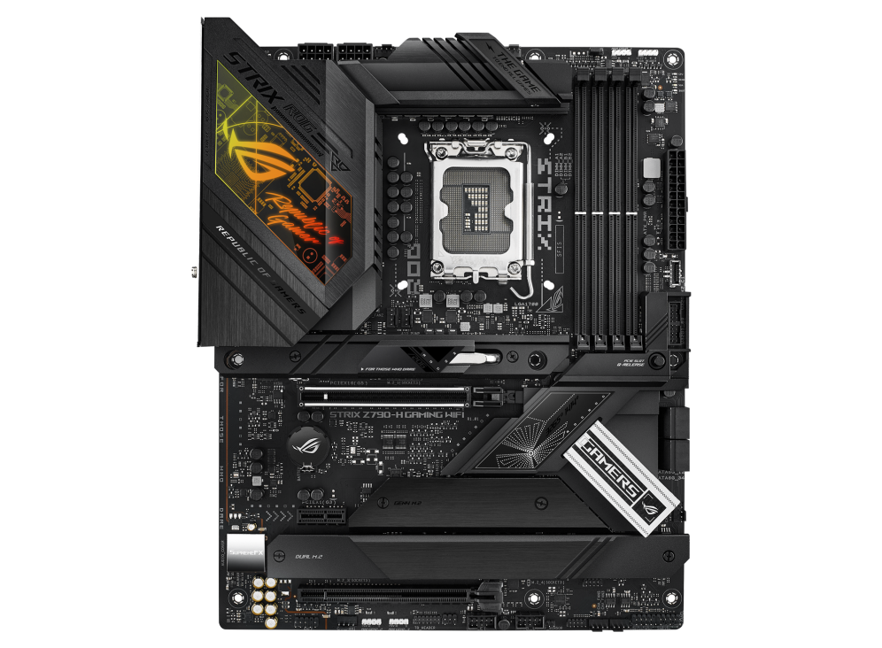 

Материнская плата ASUS ROG STRIX Z790-H GAMING WIFI, Socket1700, Intel Z790, 4xDDR5 DIMM, 2PCI-Ex16, 4SATA3, 7.1-ch, 2.5GLAN, 8 USB 3.2, 3 USB Type-C, HDMI, DP, ATX, Retail, ROG STRIX Z790-H GAMING WIFI