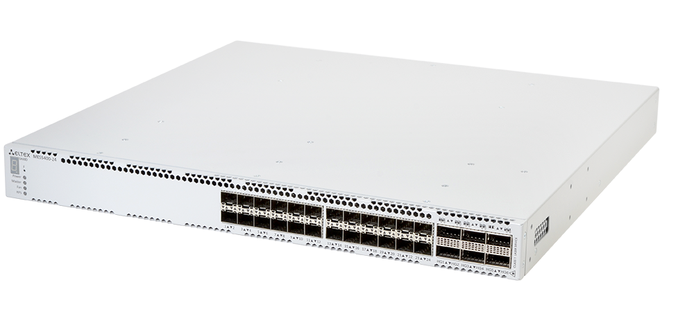 

Коммутатор Eltex MES5400-24, управляемый, кол-во портов:, SFP+ 24x10, кол-во SFP/uplink: QSFP28 6x100 Гбит/с, установка в стойку, MES5400-24