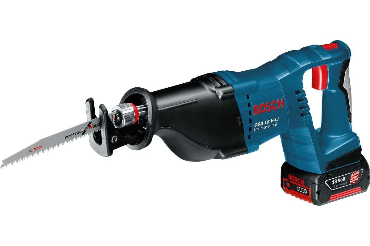 Сабельная пила BOSCH Professional GSA 18V-LI, аккумуляторная, Li-Ion, 18 В, 5 А·ч, бесключевая замена оснастки, 2акб+з/у (060164J00B)