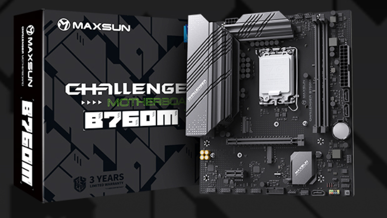 Материнская плата MaxSun Challenger B760M, Socket1700, Intel B760, 2xDDR4, PCI-Ex16, 3SATA3, 5.1-ch, GLAN, 5 USB 3.2, VGA, HDMI, mATX, Retail MSCH-B760M - фото 1