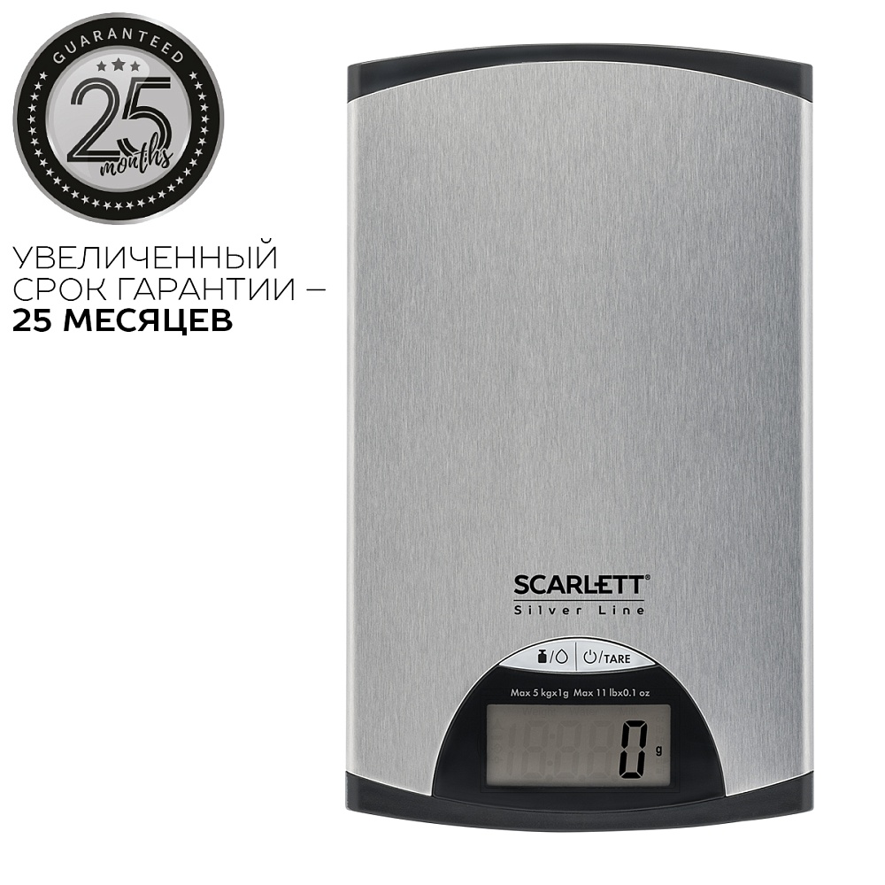 

Кухонные весы электронные Scarlett SC-KS57P72 5 кг, CR2032, серебристый металлик/черный (SC-KS57P72), SC-KS57P72