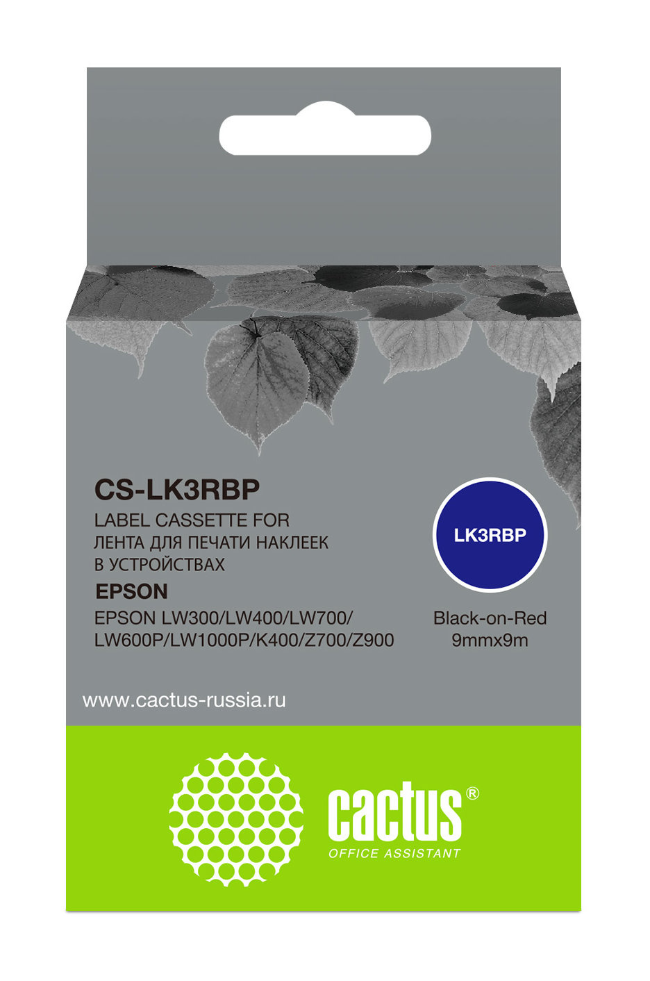 

Кассета с лентой Cactus, 9 мм x 9 м, черный на красном, совместимая (CS-LK3RBP)