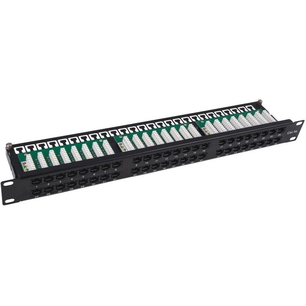 Патч-панель в шкаф 19" 1U, порты: 48xRJ-45 кат. 5e, Neomax NM-PP-1U48P-UC5E-D-105-BK