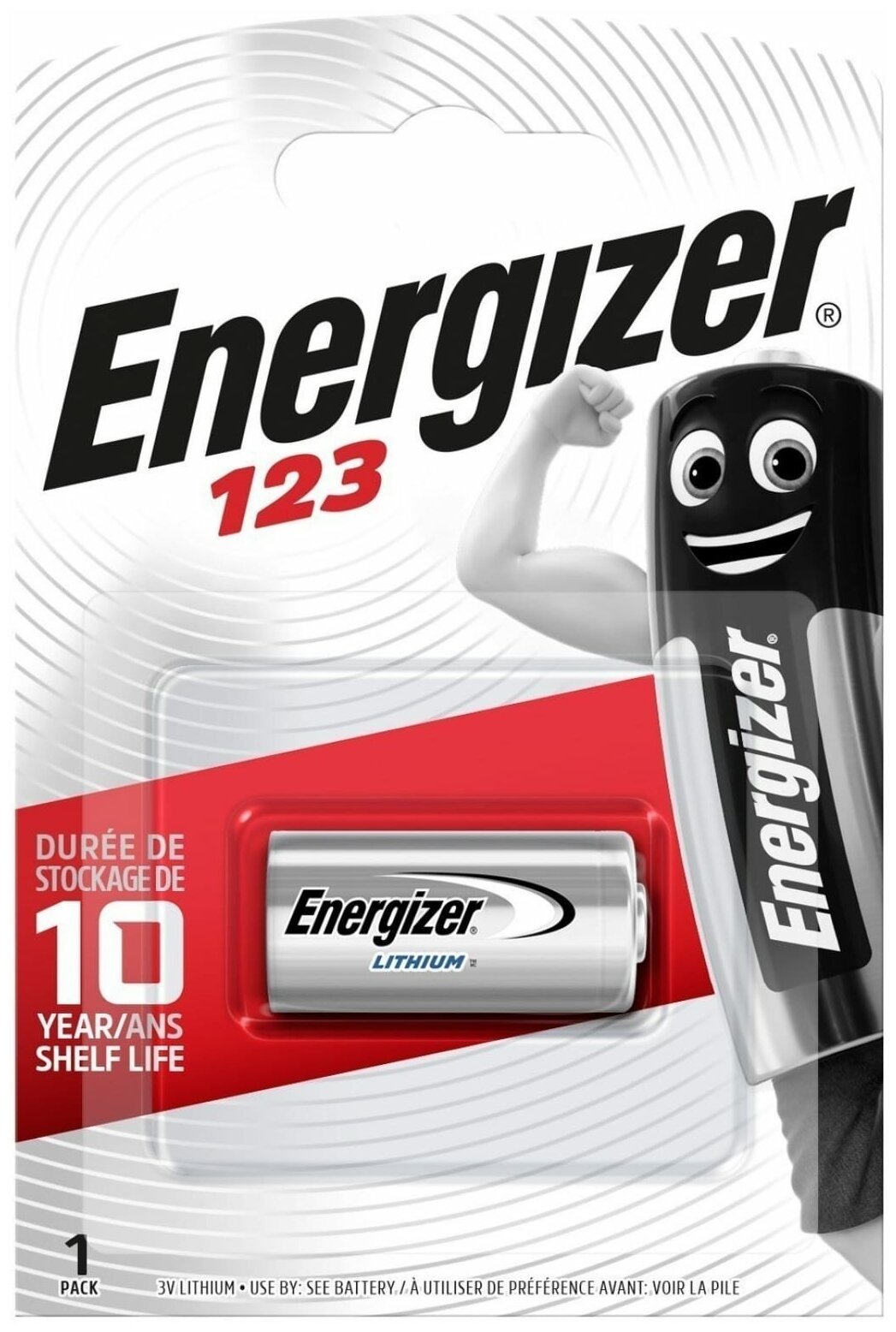 

Батарейка Energizer 123 (CR123/CR123A/CR17345), 3V, 1 шт. (E300777602)