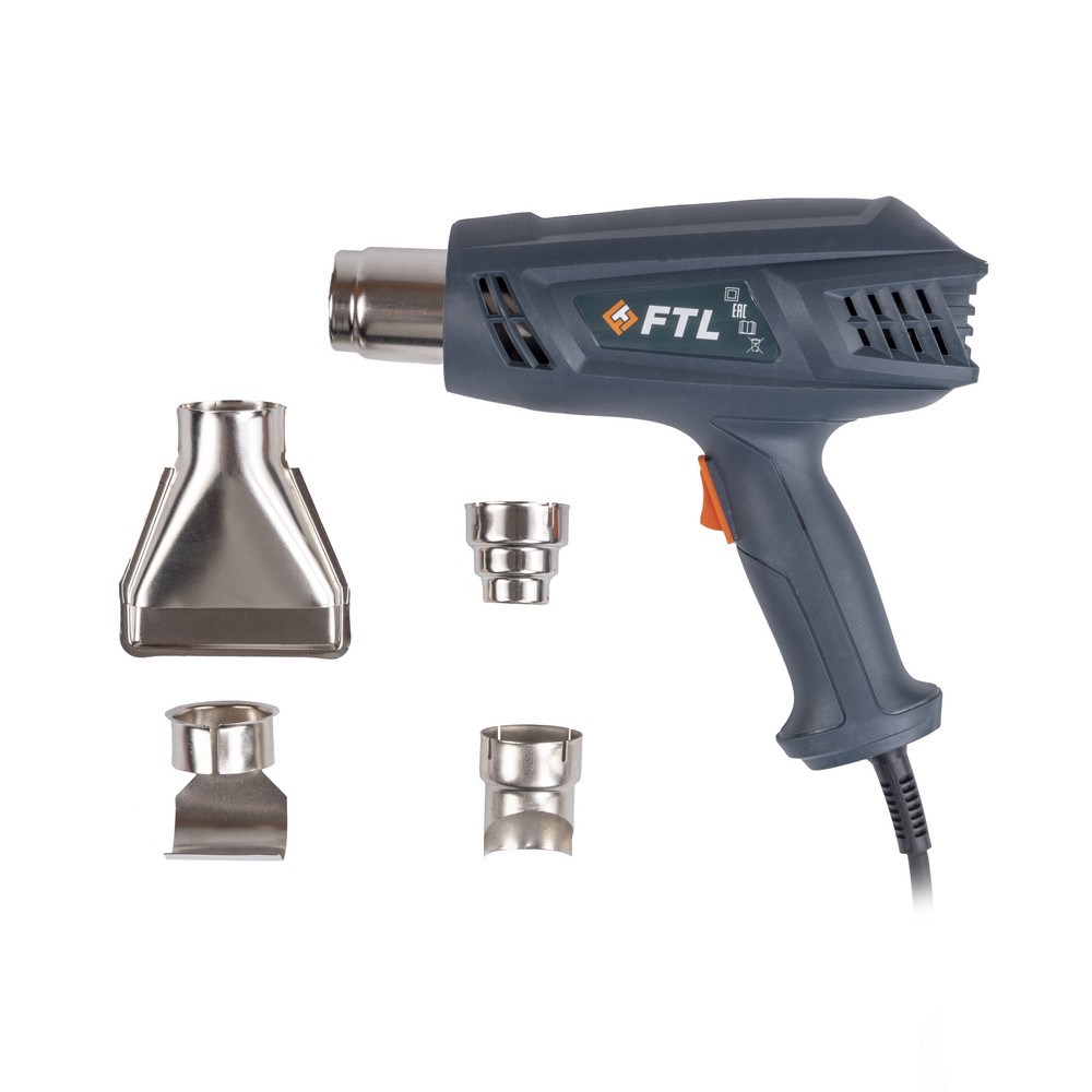 

Фен строительный FTL HG 2000, сетевой, 2 кВт, от 375°C, до 500°C, до 500 л/м (7215), HG 2000