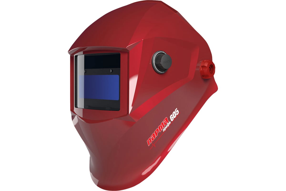 Маска сварщика Парма Профи-605, светофильтр хамелеон, степень затемнения 9 DIN-13 DIN, смотровое окно 96x39 мм (02.007.00029), цвет красный