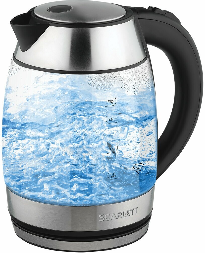

Чайник электрический Scarlett SC-EK27G94 1.7л. 2.2 кВт, стекло/пластик, серебристый/черный (SC-EK27G94), SC-EK27G94