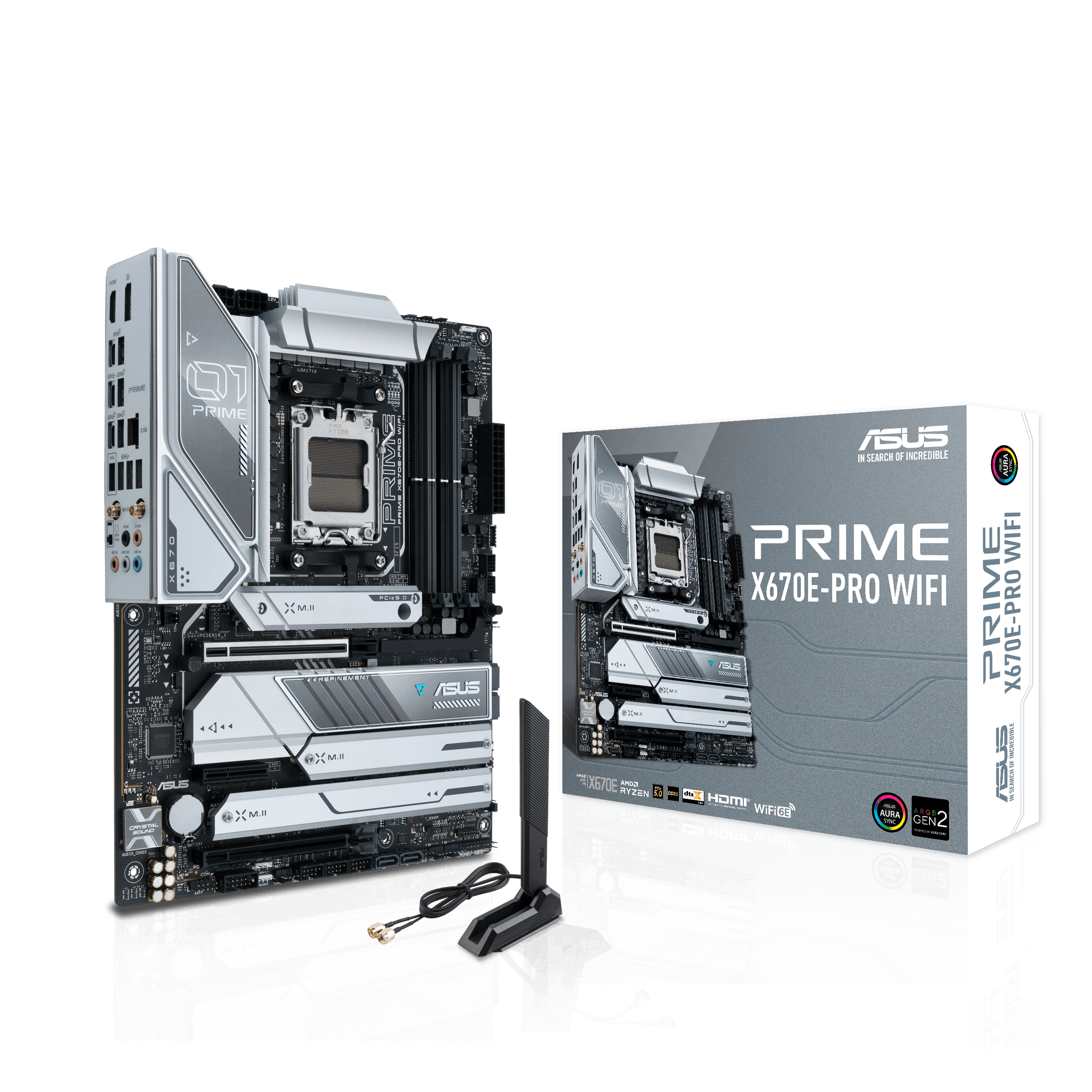 

Материнская плата ASUS PRIME X670E-PRO WIFI, AM5, AMD X670, 4xDDR5 DIMM, 2PCI-Ex16, 4SATA3, 7.1-ch, 2.5GLAN, 9 USB 3.2, 4 USB Type-C, HDMI, DP, ATX, Retail, PRIME X670E-PRO WIFI