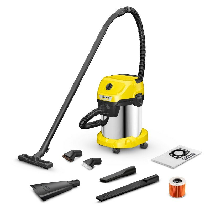 

Строительный пылесос KARCHER WD 3 S V-17/6/20 Car, сетевой, 1 кВт, влажная, сухая уборка, объем пылесборника 17 л, мешок, диаметр шланга 3.5 см, длина шланга 2 м, 4.9 кг (1.628-149.0), WD 3 S V-17/6/20 Car