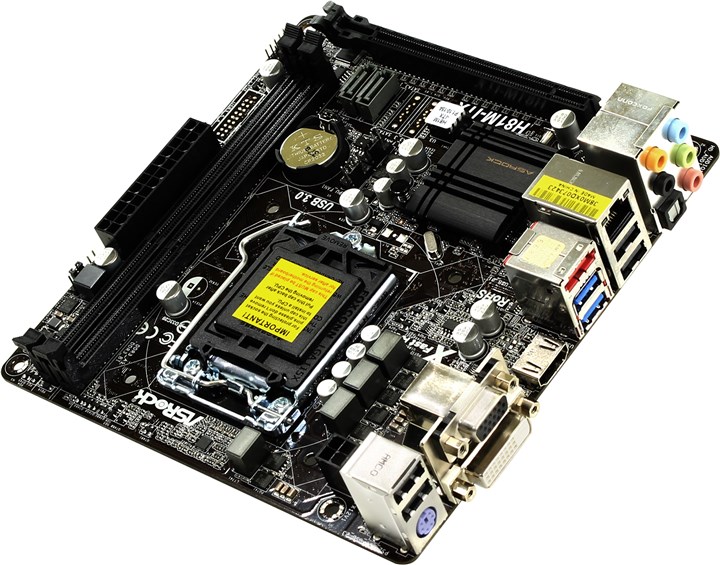 Материнская плата ASRock H81M-ITX, Socket1150, iH81, 2DDRIII-1600MHz, PCI-Ex16, 2SATAIII, 1x eSATA, GLAN, 7.1-ch, D-Sub, DVI, HDMI, 4USB 2.0/2USB 3.0, mini-ITX, Retail б/у, после ремонта, следы эксплуатации, комплект: задняя планка - фото 1