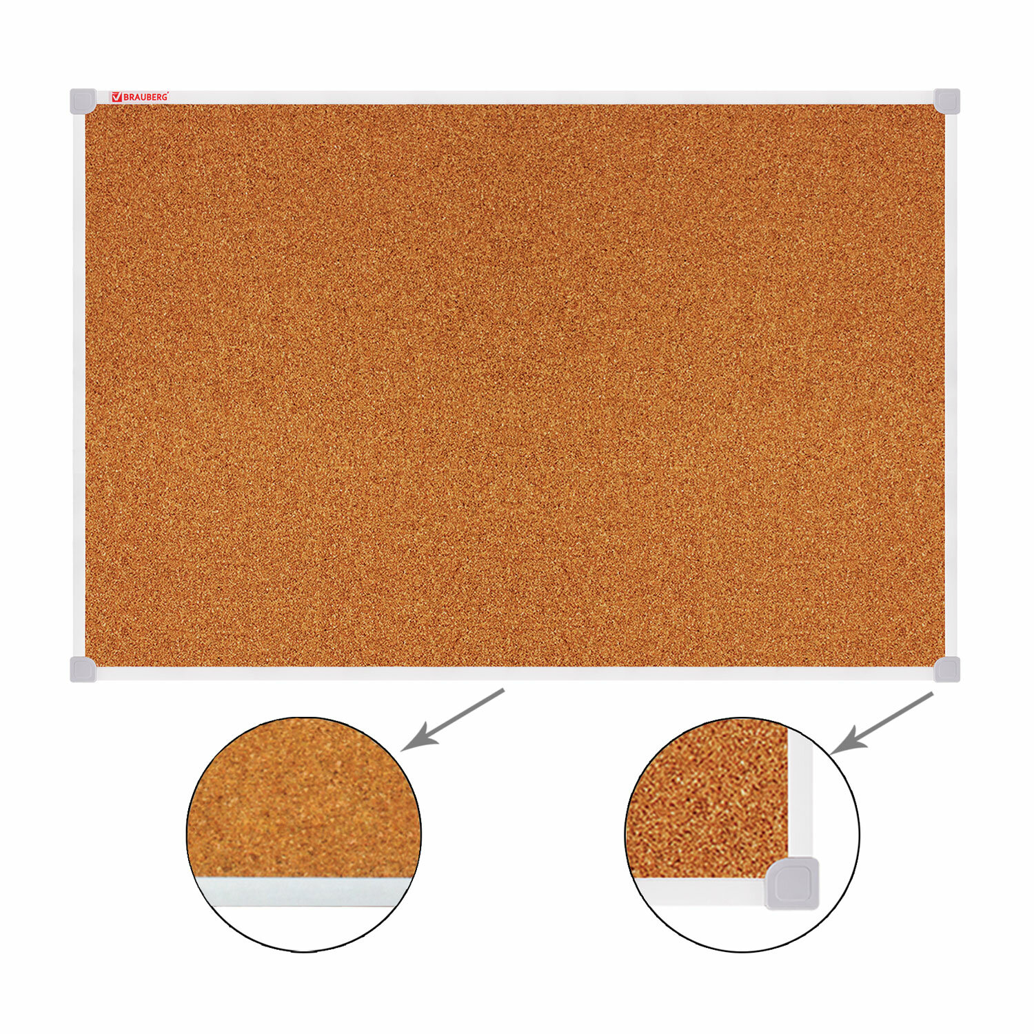 Демонстрационная доска Brauberg Cork пробковая, 50x70см, пробка (коричневый)/пластик (серый) (238188)