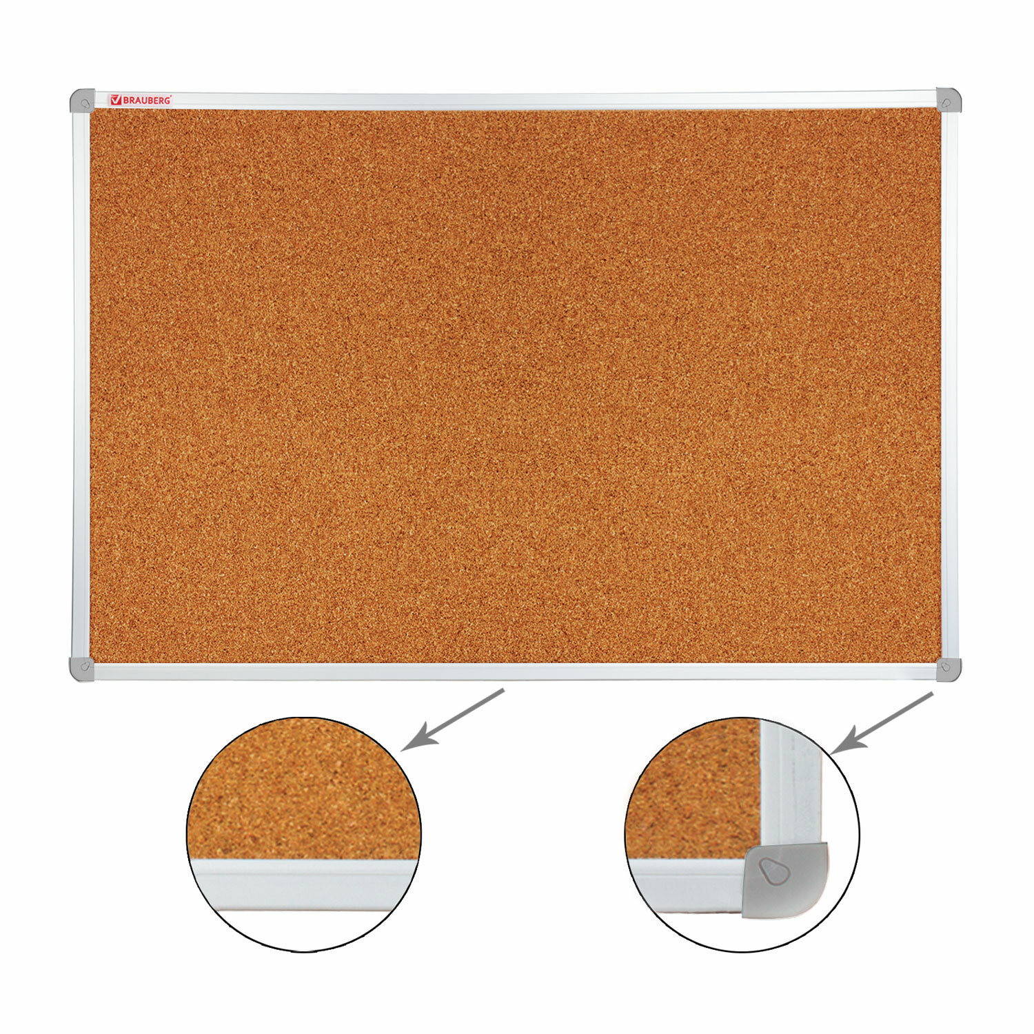 Демонстрационная доска Brauberg Cork пробковая, 50x70см, пробка (коричневый)/алюминий (серый) (238187)