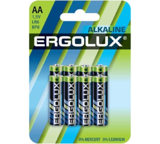 

Батарейка Ergolux Alkaline, AA (LR06/15А), 1.5V, 8 шт. (LR6-BL8)