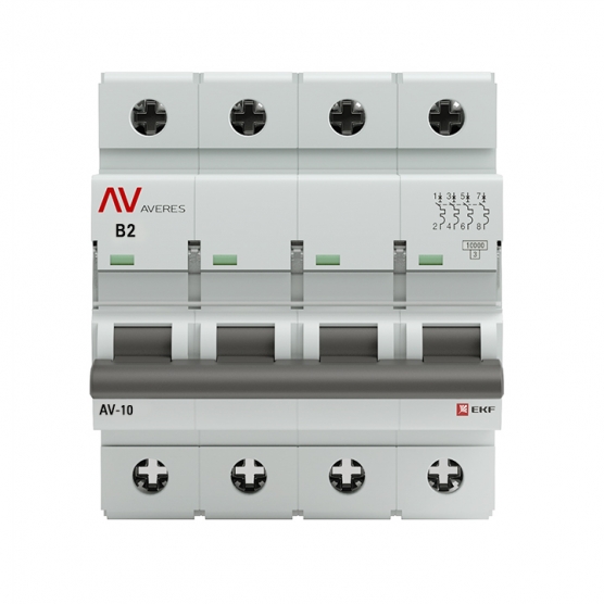 

Выключатель автоматический EKF AV-10 AVERES четырехполюсный (4P/4П) 2А B 10кА (mcb10-4-02B-av), AV-10