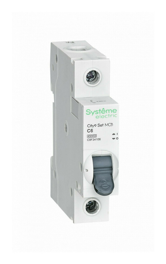 

Выключатель автоматический Systeme Electric C9F34106 City9 Set однополюсный (1P/1П) 6А C 4.5кА (C9F34106), C9F34106