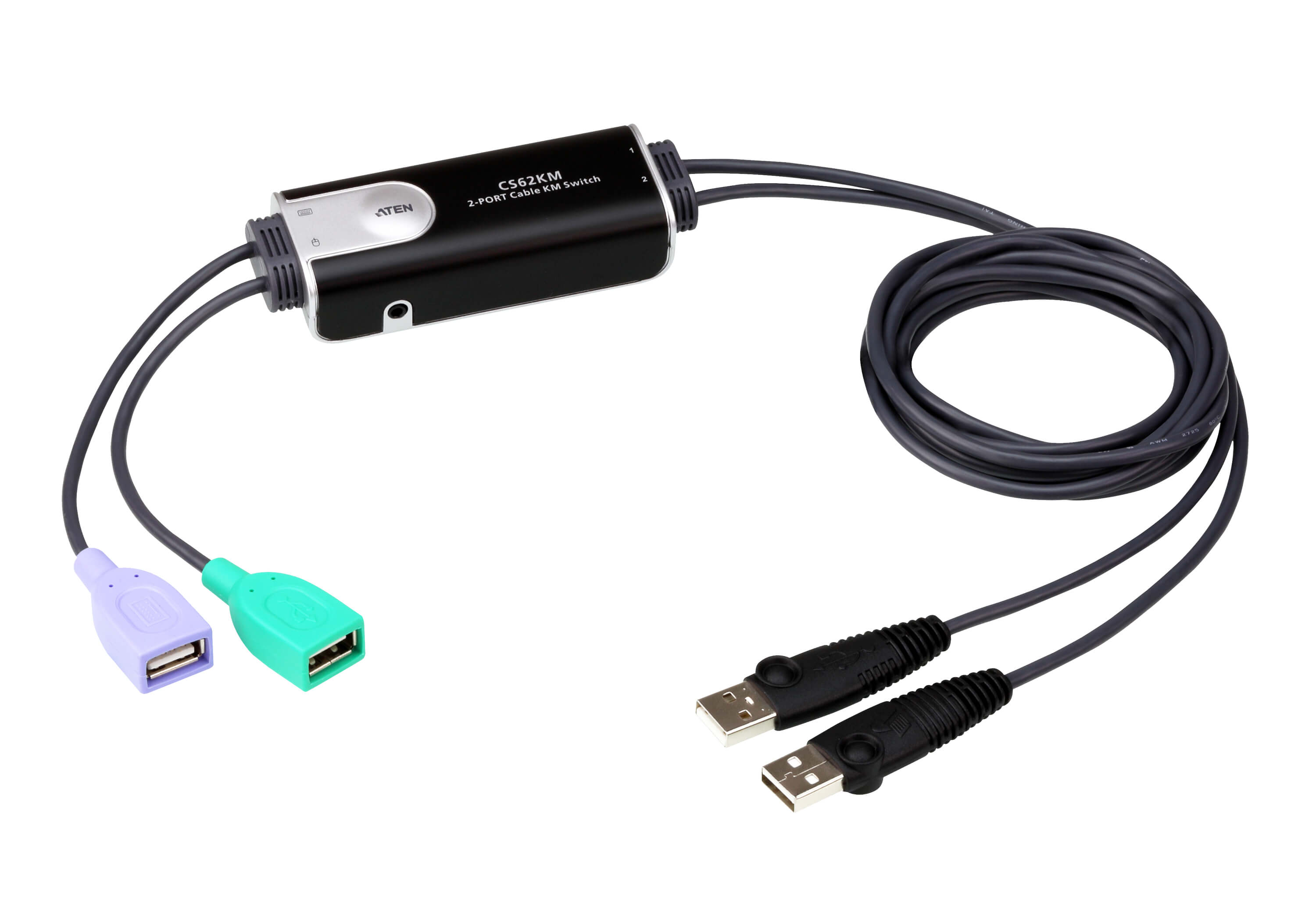 

Переключатель KVM (КВМ) ATEN CS62KM, 2-ПК, клавиатура USB, мышь USB (CS62KM-AT), CS62KM