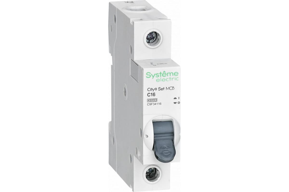 

Выключатель автоматический Systeme Electric C9F34116 City9 Set однополюсный (1P/1П) 16А C 4.5кА (C9F34116), C9F34116