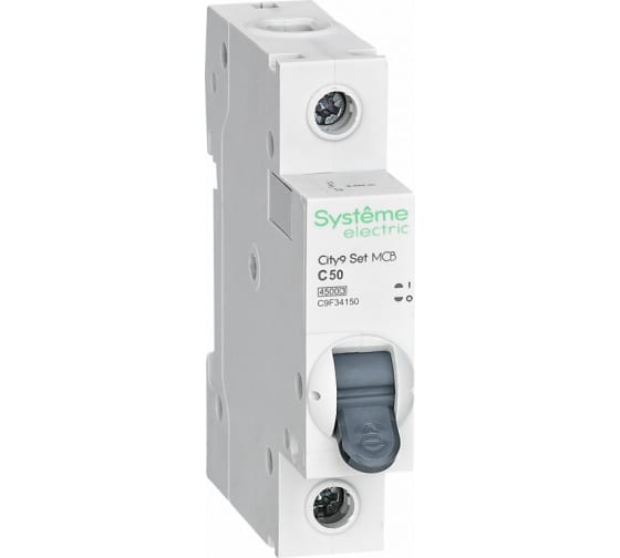 

Выключатель автоматический Systeme Electric C9F34150 City9 Set однополюсный (1P/1П) 50А C 4.5кА (C9F34150), C9F34150