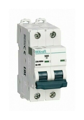 

Выключатель автоматический Systeme Electric ВА-105 DEKraft двухполюсный (2P/2П) 4А C 10кА (13388DEK), ВА-105
