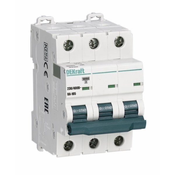 

Выключатель автоматический Systeme Electric ВА-105 DEKraft трехполюсный (3P/3П) 4А D 10кА (13222DEK), ВА-105