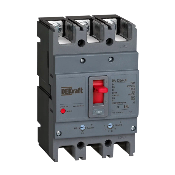 

Выключатель автоматический Systeme Electric BA-333А DEKraft трехполюсный (3P/3П) 250А 35kA (28123DEK), BA-333A