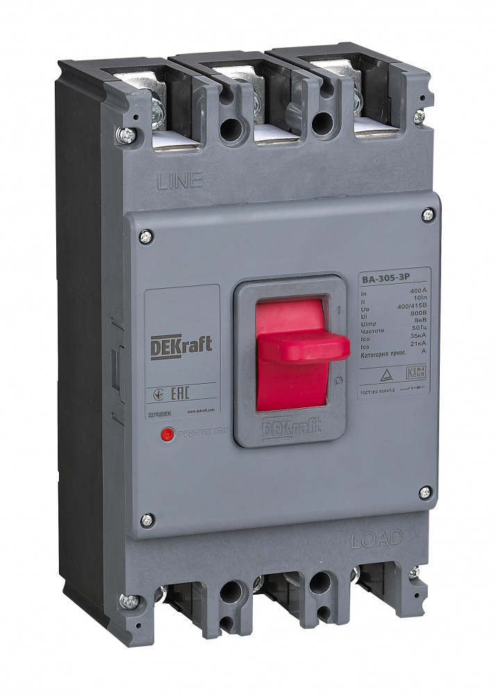 

Выключатель автоматический Systeme Electric ВА-305 DEKraft трехполюсный (3P/3П) 350А 35kA (22761DEK), ВА-305