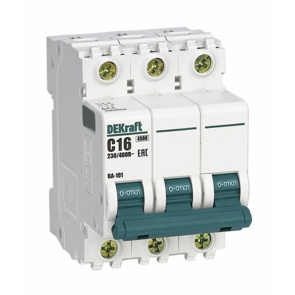 

Выключатель автоматический Systeme Electric BA-101 DEKraft трехполюсный (3P/3П) 32А C 4.5кА (11033DEK), BA-101