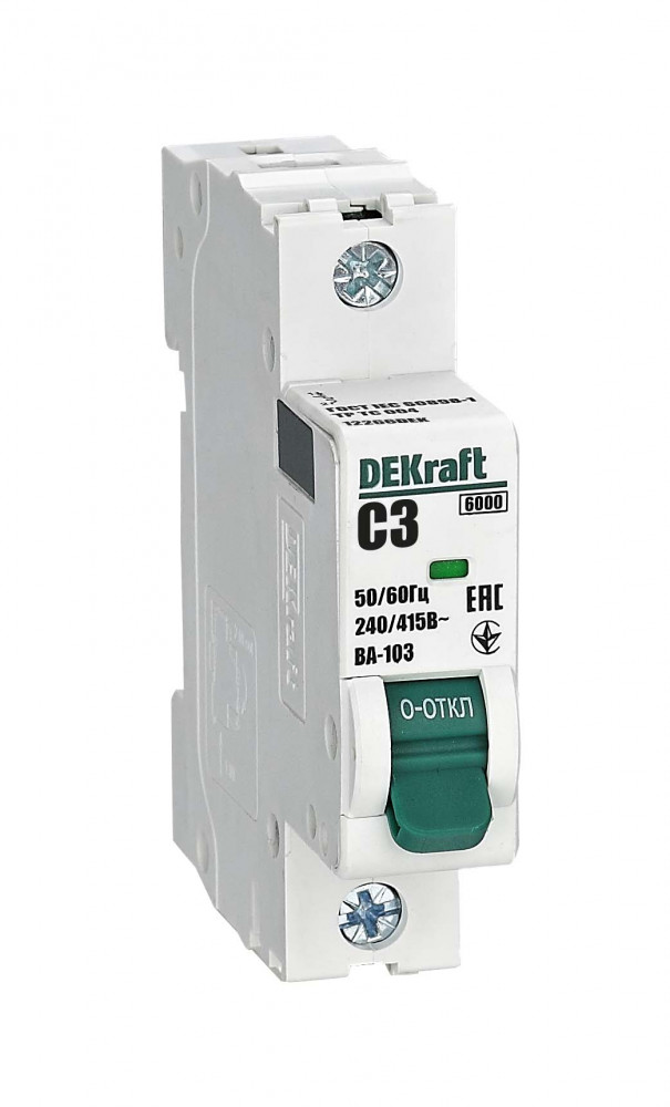 

Выключатель автоматический Systeme Electric ВА-103 DEKraft однополюсный (1P/1П) 3А C 6 kA (12266DEK), ВА-103