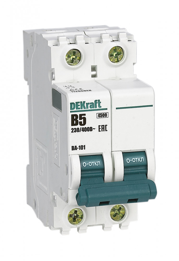 

Выключатель автоматический Systeme Electric BA-101 DEKraft двухполюсный (2P/2П) 5А B 4.5кА (11206DEK), BA-101