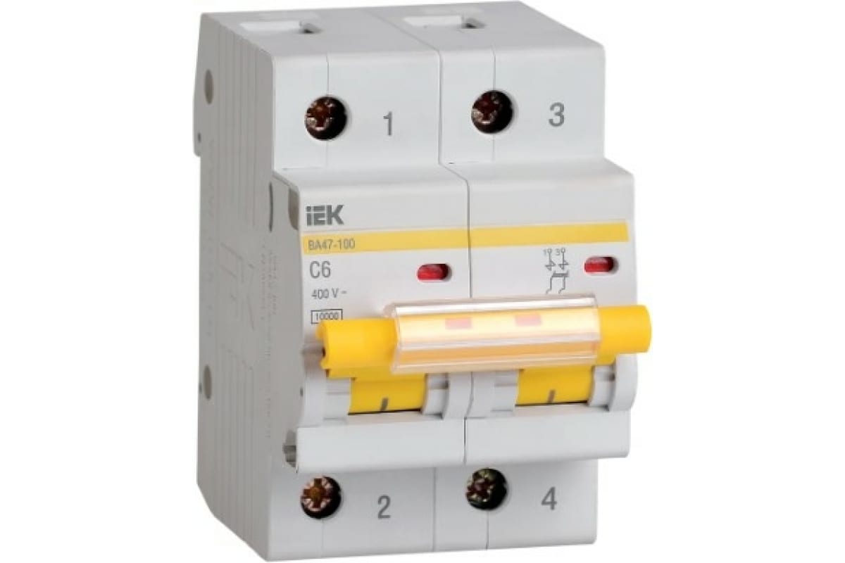 

Выключатель автоматический IEK BA47-100 двухполюсный (2P/2П) 6А C 10кА (MVA40-2-006-C), BA47-100