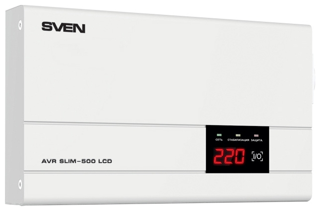 

Стабилизатор напряжения Sven AVR SLIM 500, 500 VA, 400 Вт, EURO, белый, AVR SLIM 500