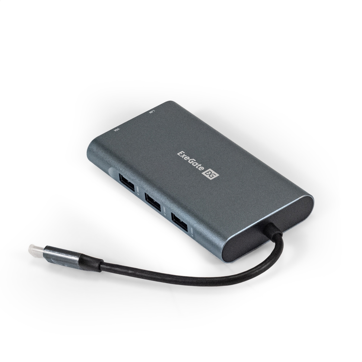 USB-концентратор Exegate DUB-31C/MAX, 3xUSB 3.0, 1xUSB-C, серый + 1xHDMI 4K@60Hz, USB-C/PD 100W, RJ-45 10/100/1000Mb, VGA, Audio (EX293985RUS)