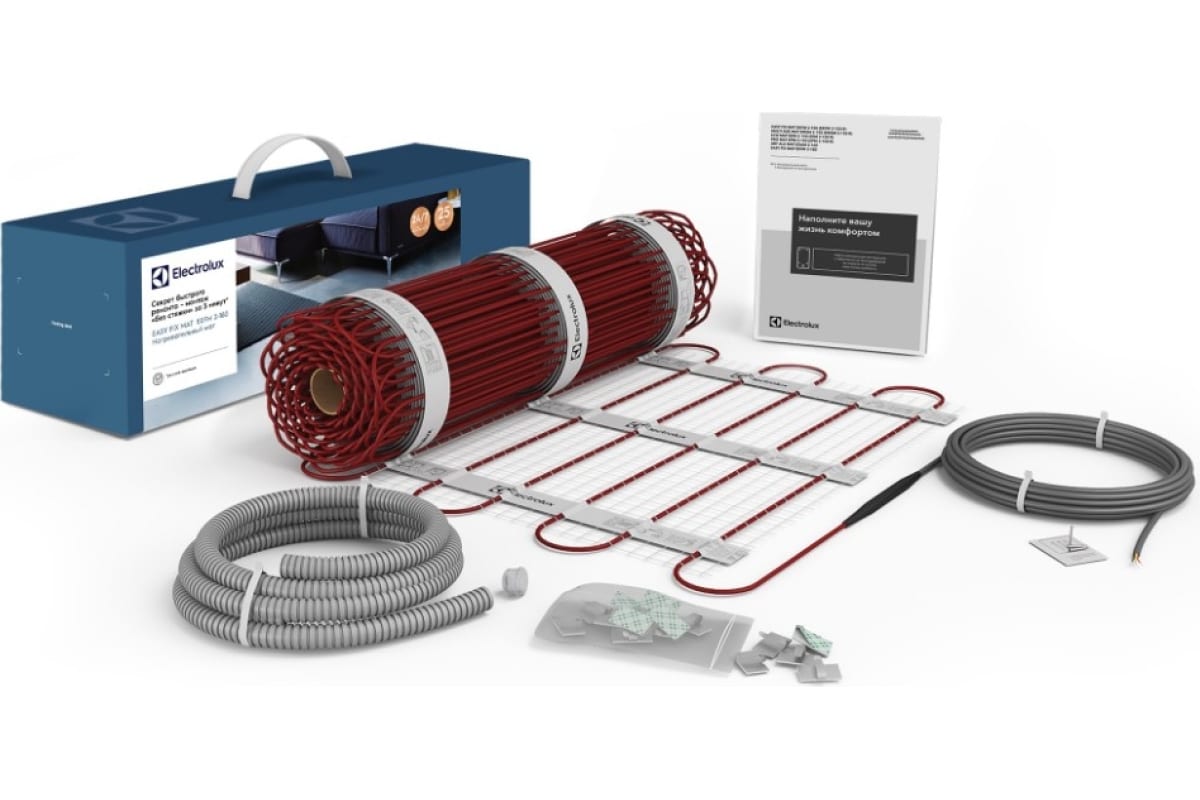 

Теплый пол 7 м² нагревательный мат 50 см x 14 м двухжильный, 1.05 кВт / 180 Вт/м², Electrolux EASY FIX MAT EEFM 2-180-7 (НС-1432033), EEFM 2-180-7