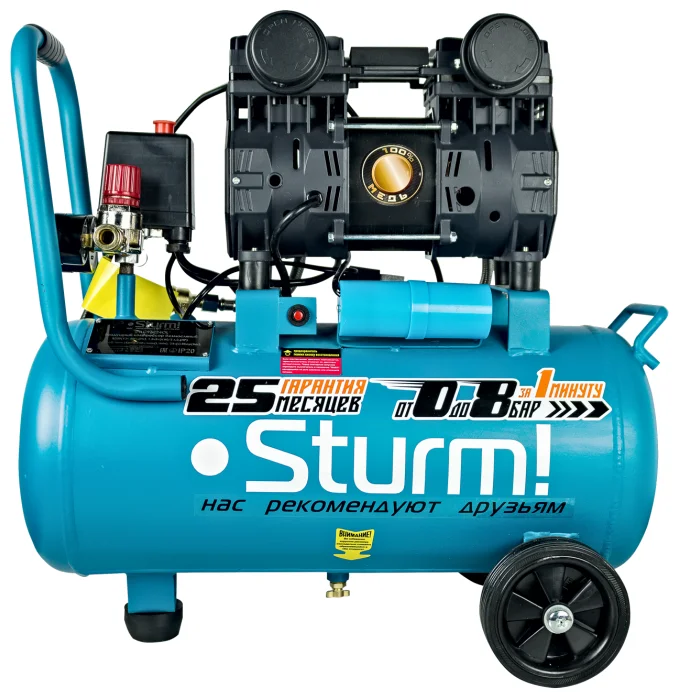 

Компрессор воздушный Sturm! AC93224OL, 1.5 кВт, 7.9 атм, 240л/мин, 220В, 24 л, безмасляный, электрический, поршневой, коаксиальный (прямой) (AC93224OL), AC93224OL