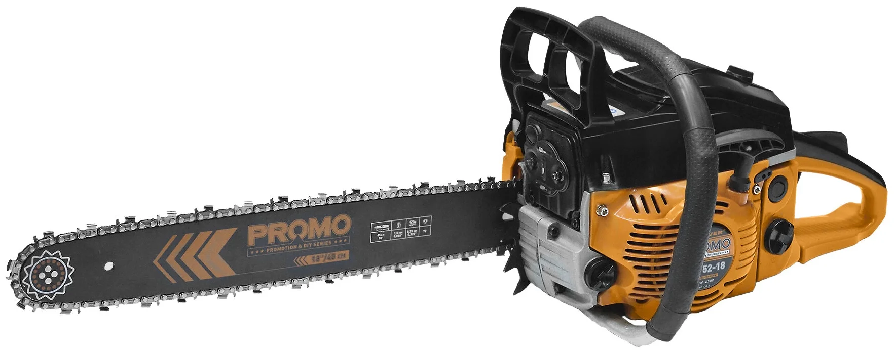 

Бензопила Carver PROMO PSG-52-18, 1.9 кВт, 2.6 л.с., бензиновая, шина 45 см, шаг 3/8 дюйма, 4.9 кг (01.004.00024), PROMO PSG-52-18