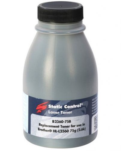 Тонер Static Control B2360-75B, бутыль 75 г, черный, совместимый для Brother HL-L2360 (B2360-75B)