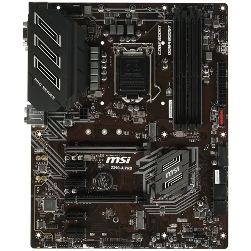 Материнская плата MSI Z390-A PRO, Socket1151v2, Z390, 4xDDR4, 2PCI-Ex16, 6SATA3, 7.1-ch, GLAN, 7USB 3.1, USB Type-C, VGA, DVI, DisplayPort, ATX, Retail б/у, после ремонта, следы эксплуатации, без комплекта