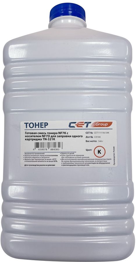 

Тонер CET NF7K + носитель NF7D, бутыль 544 г, черный, совместимый для Konica Minolta Bizhub 224e/C224/284/364 (CET111116-544), NF7K + носитель NF7D