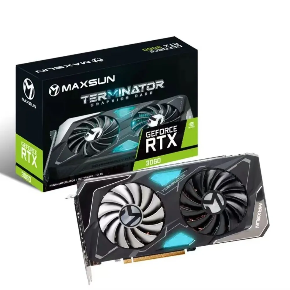 

Видеокарта Maxsun NVIDIA GeForce RTX 3060 Terminator 12G S1, 8Gb DDR6, 192 бит, PCI-E, HDMI, 3DP, Retail (RTX3060 Terminator 12G S1), Terminator 12G S1