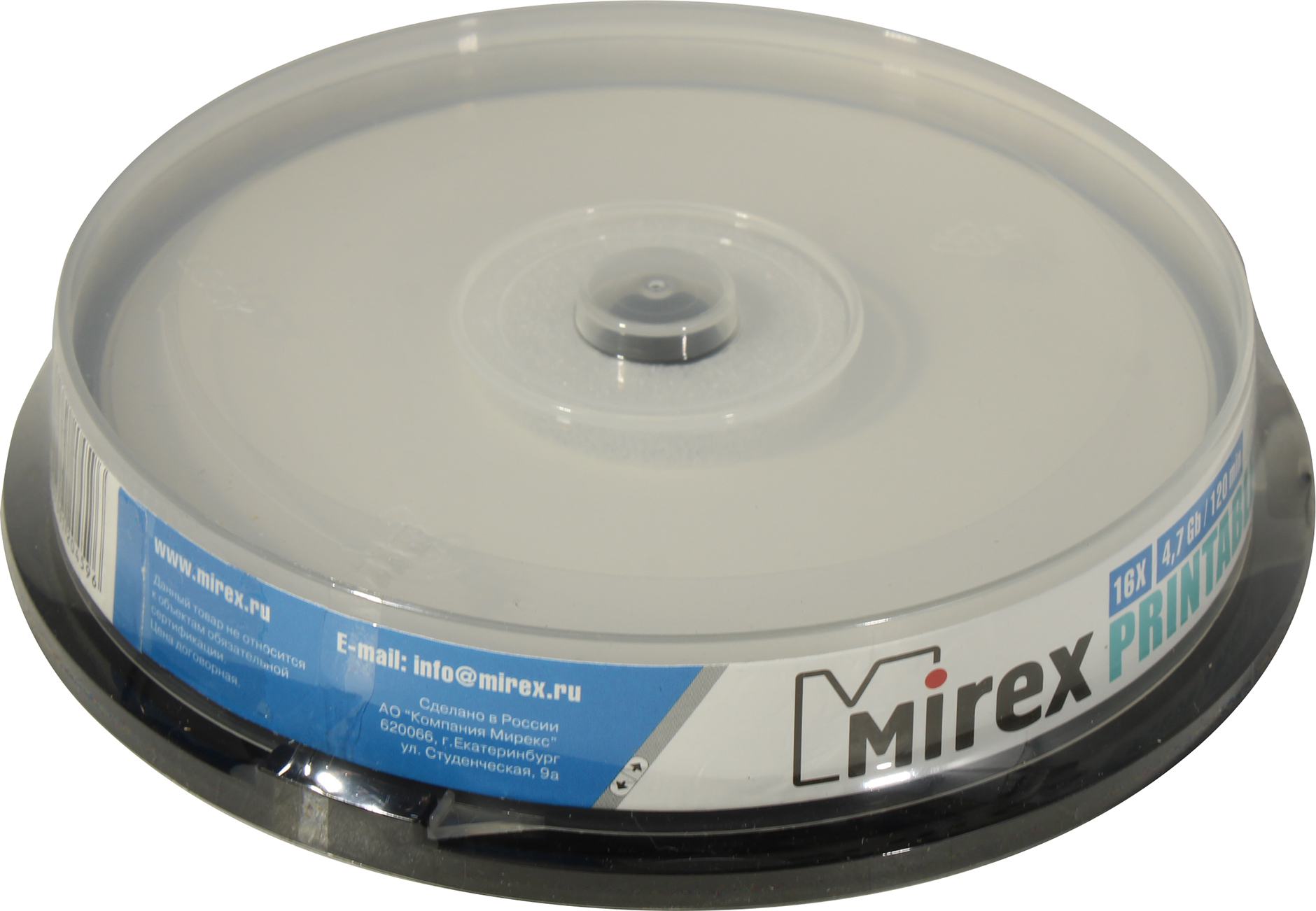 Диск Mirex DVD+R, 4.7Gb, 16x, на шпинделе, 10 шт, Printable (204596) - фото 1
