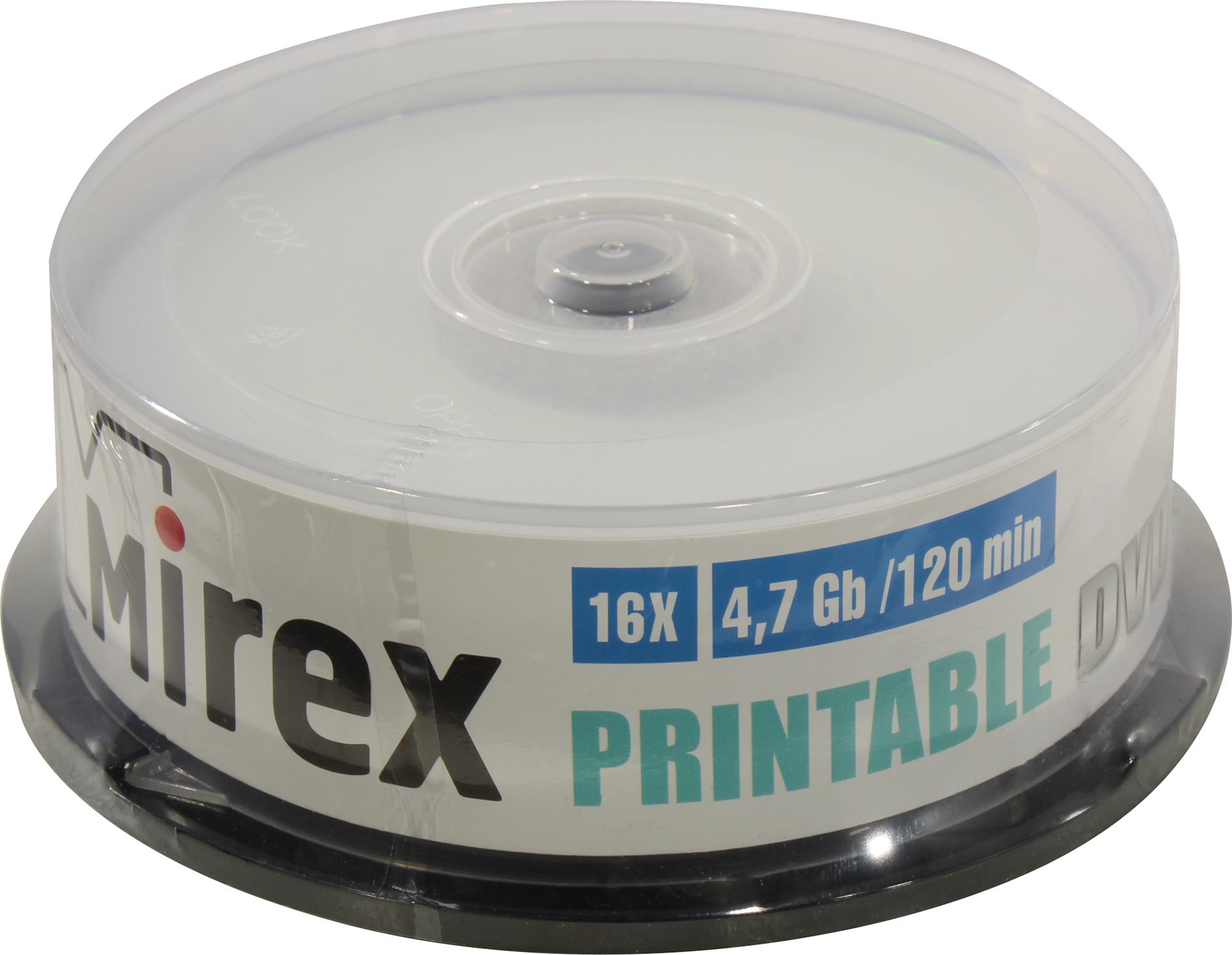 Диск Mirex DVD+R, 4.7Gb, 16x, на шпинделе, 25 шт, Printable (203421)