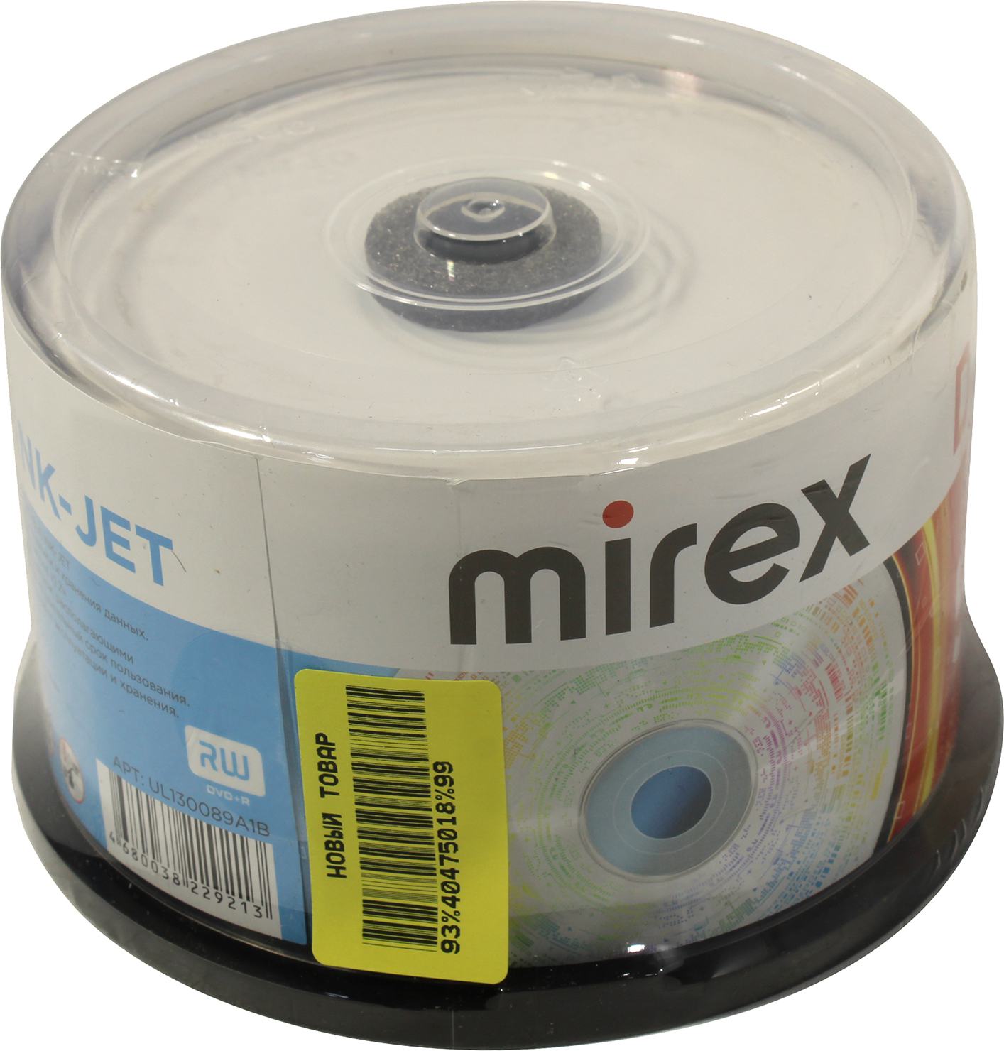 Диск Mirex DVD+R, 4.7Gb, 16x, на шпинделе, 50 шт, Printable (229213)