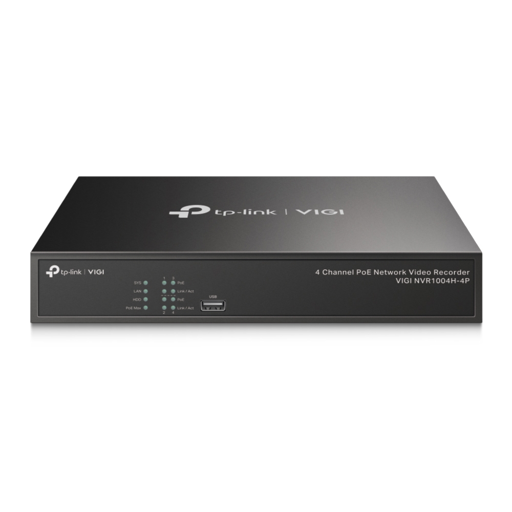 

Сетевой видеорегистратор (NVR) TP-Link VIGI NVR1004H-4P, каналов: 4, отсеков HDD: 1, IP, PoE портов: 4 по 30 Вт (макс. 53 Вт) (VIGI NVR1004H-4P), NVR1004H-4P