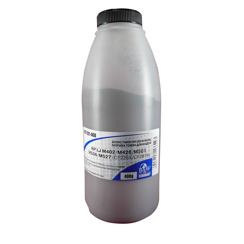 

Тонер B&W HST-021-400, бутыль 400 г, черный, совместимый для CF226X/CF287A, Standart, HST-021-400