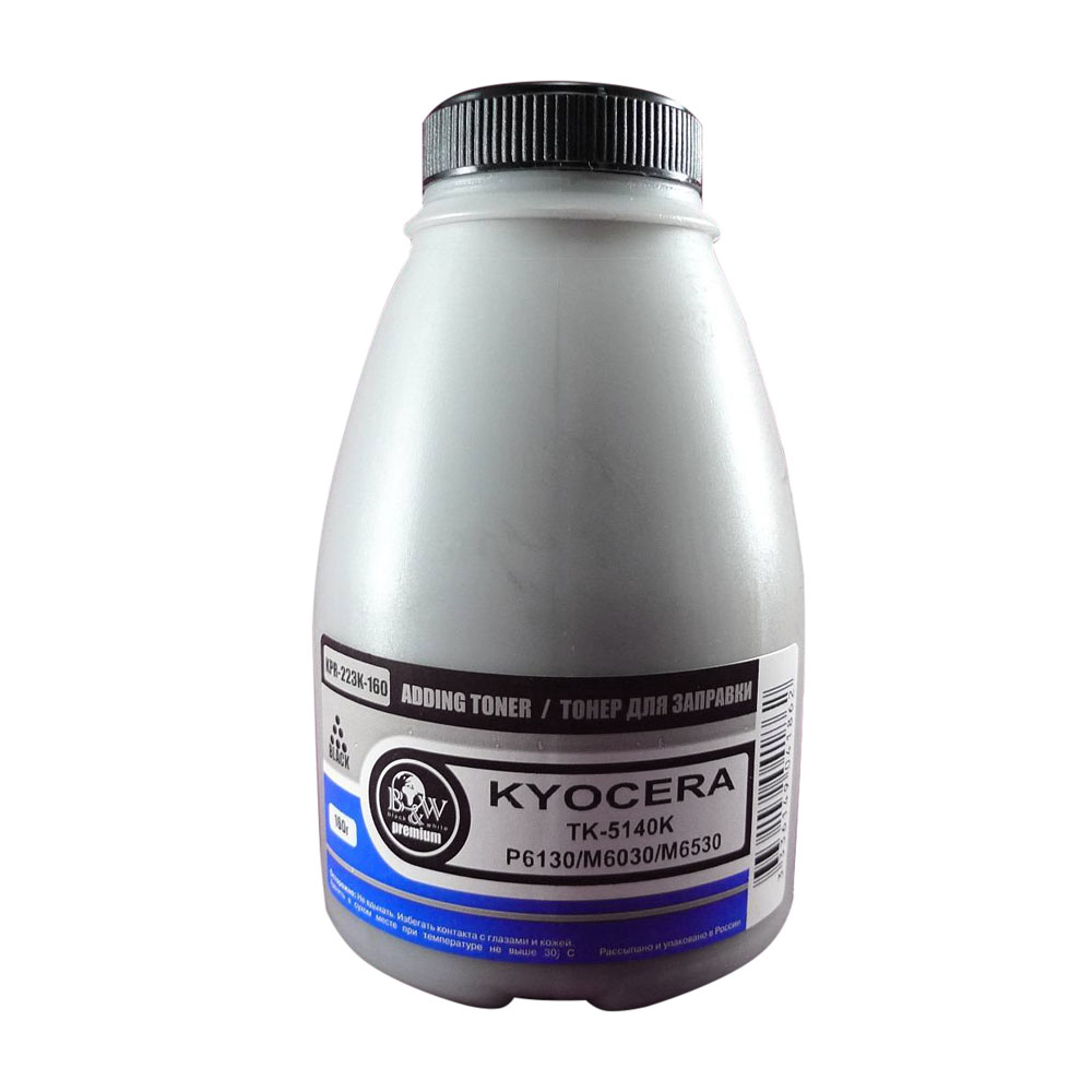 Тонер B&W KPR-223K-160, бутыль 160 г, черный, совместимый для Kyocera TK-5140K, P6130/M6030/M6530, Premium